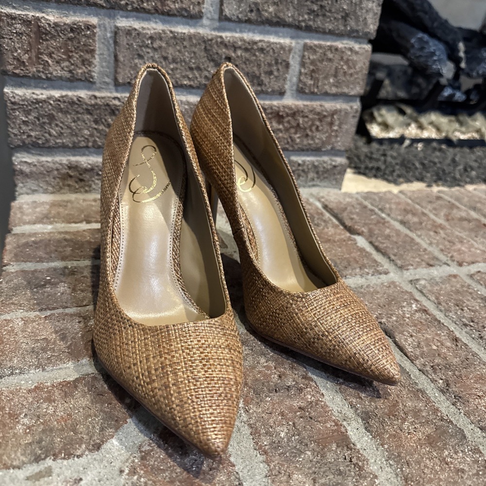 Sam Edelman Hazel Pointed Toe Pump Size 7W Cuoio Basket Weave Brown #329 - Picture 11 of 12